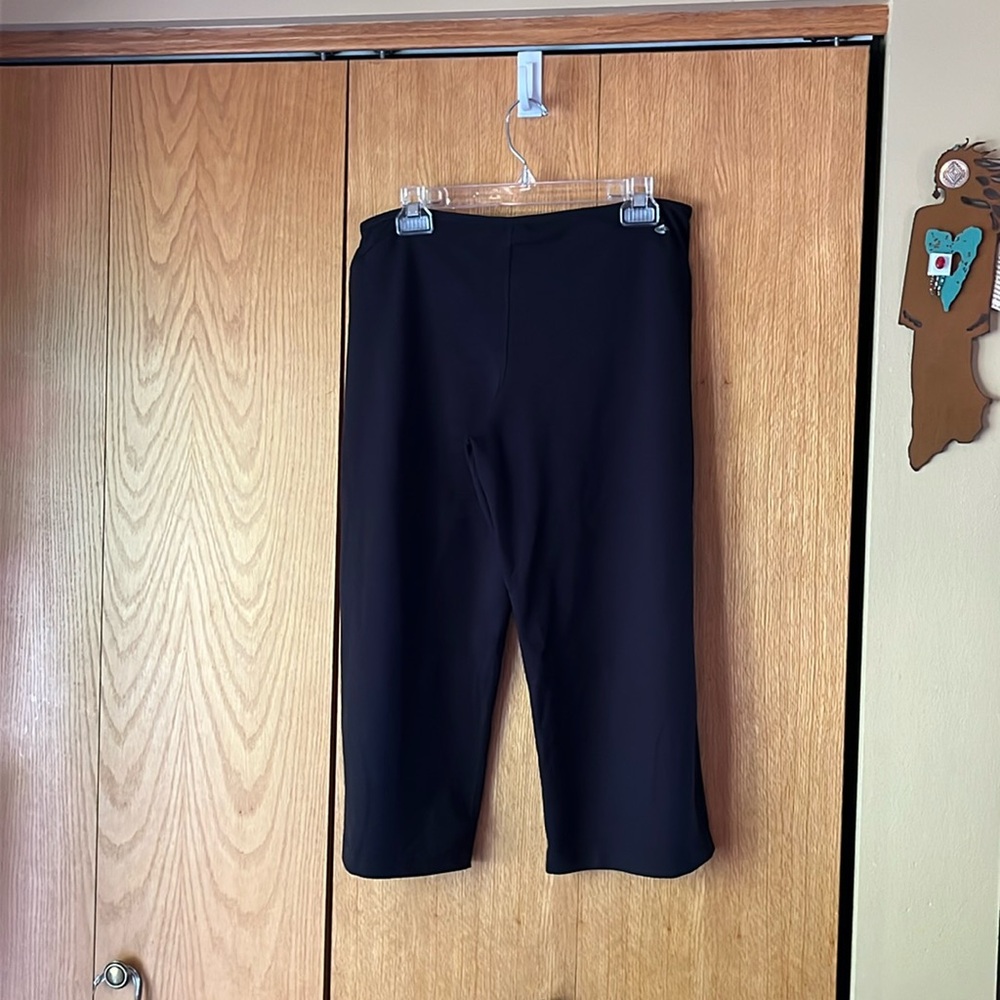 Adidas black LARGE wide leg cropped clima cool pull on pants tonal 3 stripes - Picture 2 of 9